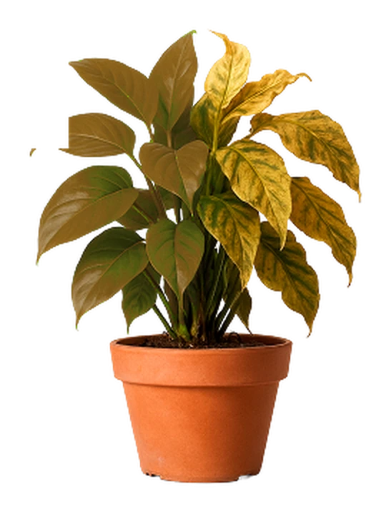 Planta mustia con hojas amarillas, sin Plantorade